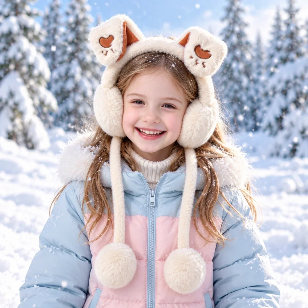Warm Winter Earmuffs for Girls Boys, Adorable Plush Bunny Ear Design, Interactive Squeeze Moving Ears for Snow Travel Party Gift