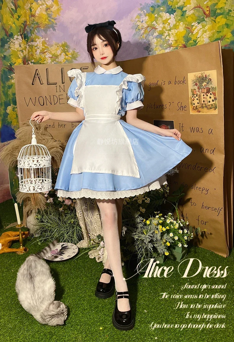

2025Robe Lolita OP à Manches Courtes pour Femme, Tenue de Soirée Bleue, Vêtement de Sauna,Tablier,Costume de Cosplay d'Halloween