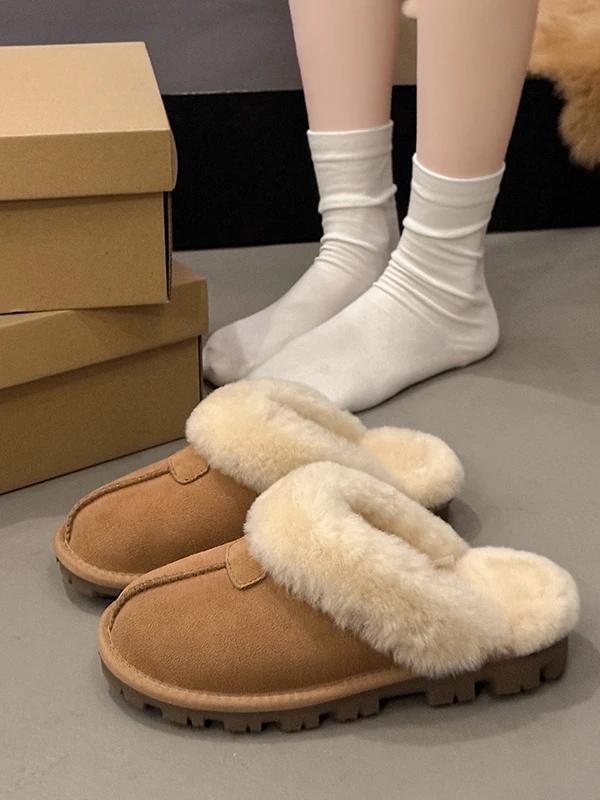 

2025 New Women's Slippers f Slippers Fce Lined Cotton Slippers Snow Boots Slip on Flat Bot Fur Trimmed Toe Covering ...