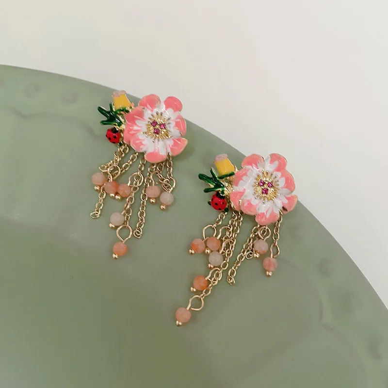 Koreanische Art süße bunte Blume Ohr stecker für Frauen Mädchen niedlichen Kristall Tier Marienkäfer Ohrringe Charme Party Schmuck Geschenke