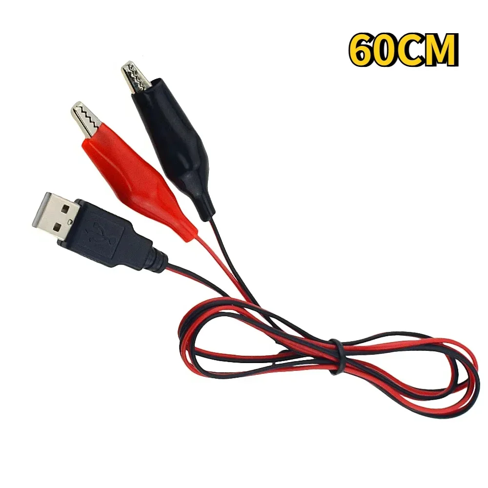 60CM USB To Alligator Clip Test Cable Male/Female Connector with Red Black Crocodile Clamps 5V Test Connection Cable