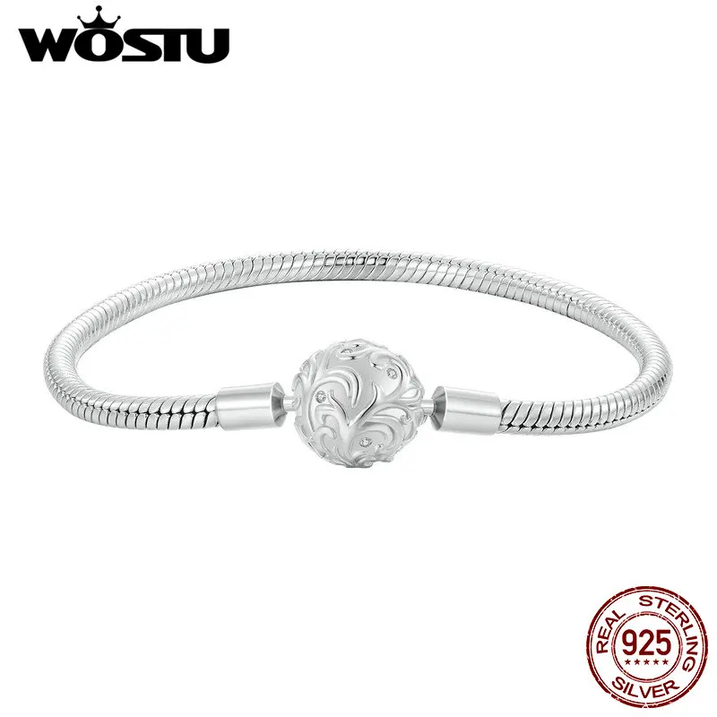 WOSTU Original 925 Sterling Silver Retro Palace Pattern Basic Bracelet With Zircon For Women Birthday Party Gift Fine Jewelry