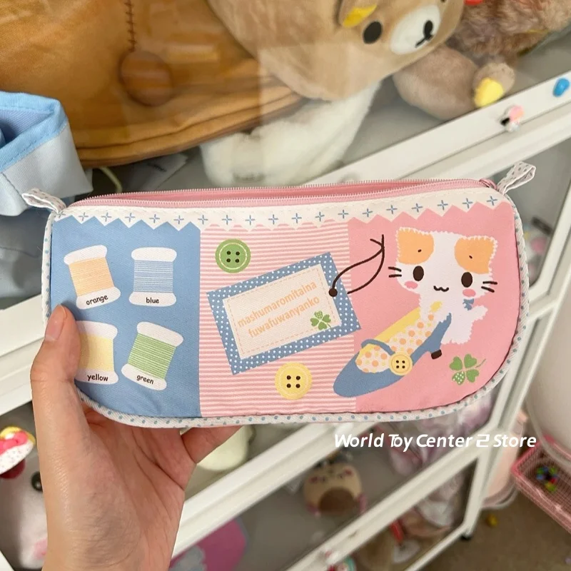 Estojo de Lápis Kawaii Masyumaro Fuwa Nyanko para Escola, Bolsa de Lápis Fofa, Organizador de Armazenamento, Bolsa de Maquiagem Verde, Presentes