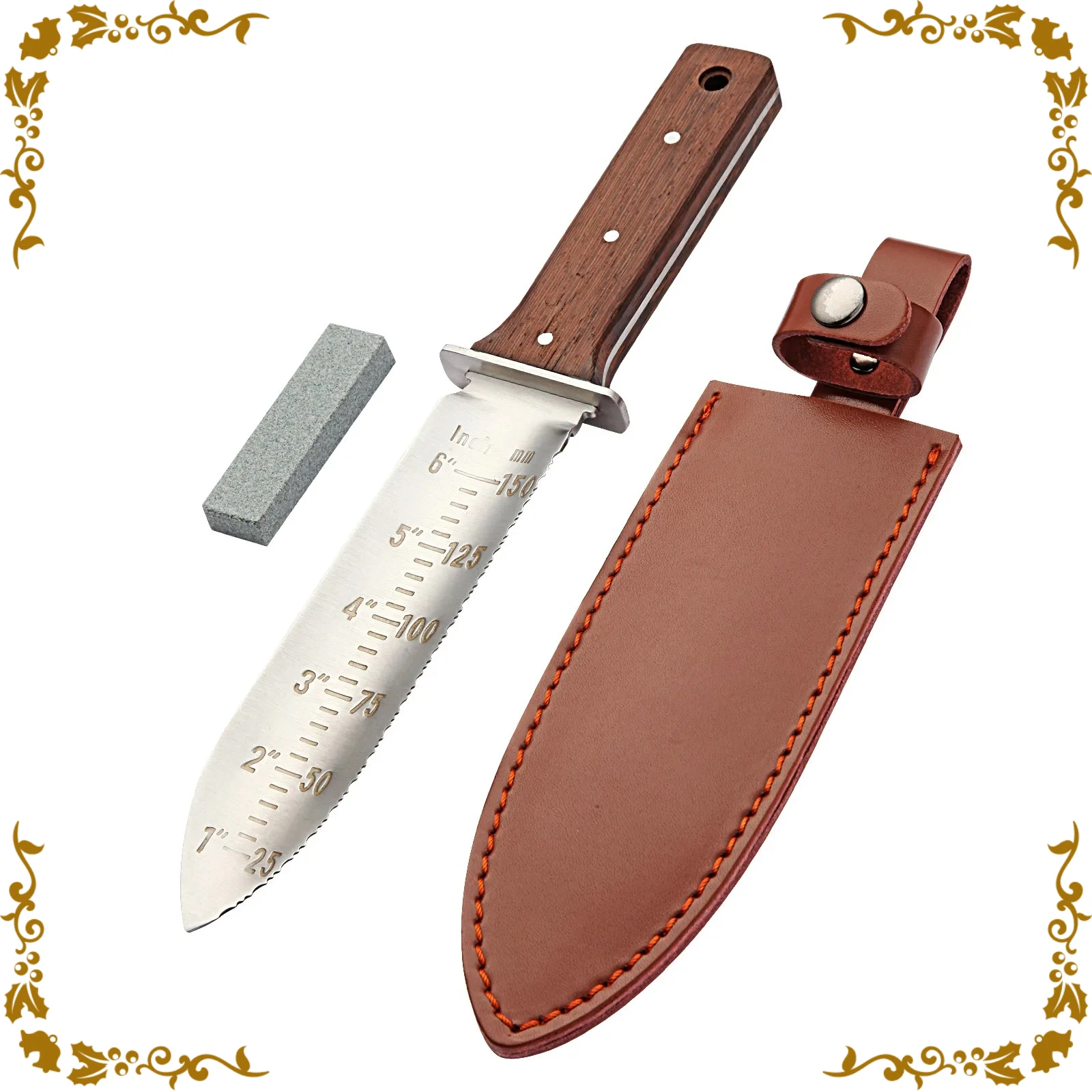 

For Weeding, Digging Garden Knife with Leather Sheath and Sharpening Stone, Garden Soil Knife Tools Gifts