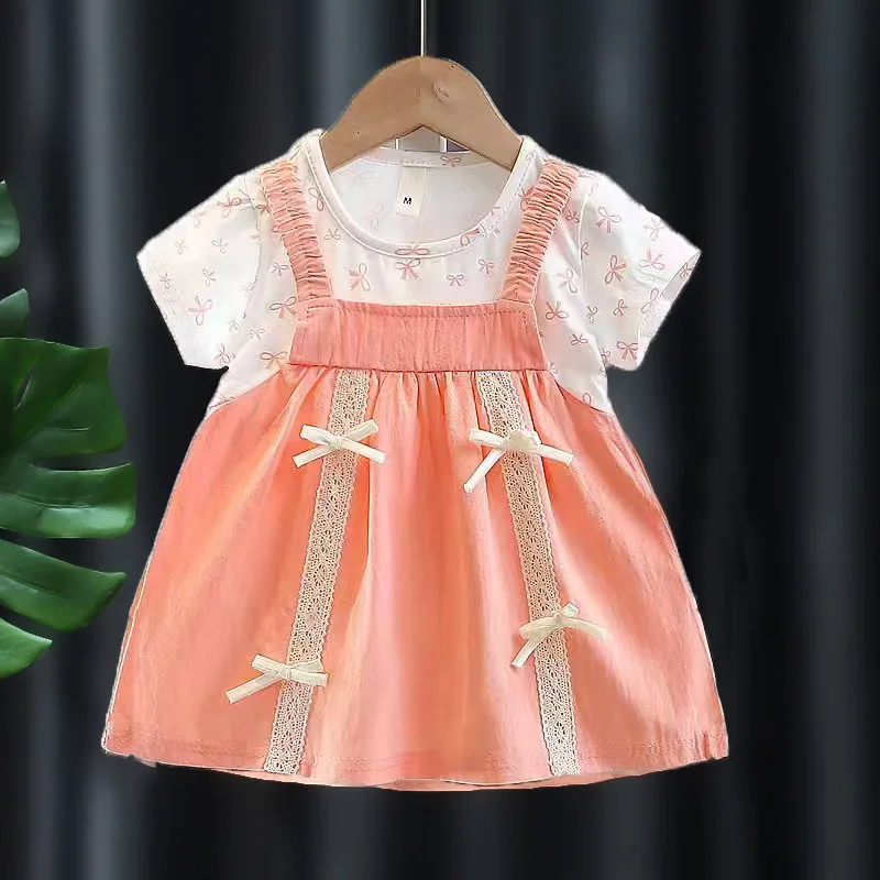 

Summer Kid Girl Dress Bow Cute Princess Dress Short Sleeve Casual Toddler Dress Cotton Birthday Costume Baby Girl Clothes A1353