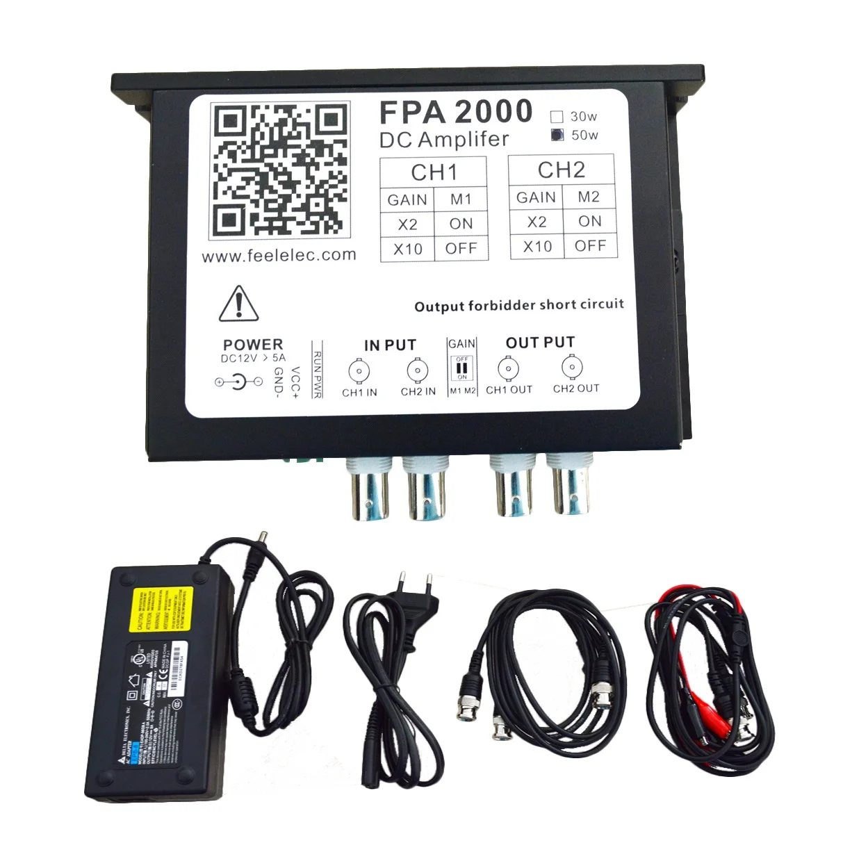 FPA2000-30W FPA2000 50W Dual Channel Power Amplifiers Sine Wave Bandwidth 100KHz Output 100Vpp 1A DC12V Single Power Supply