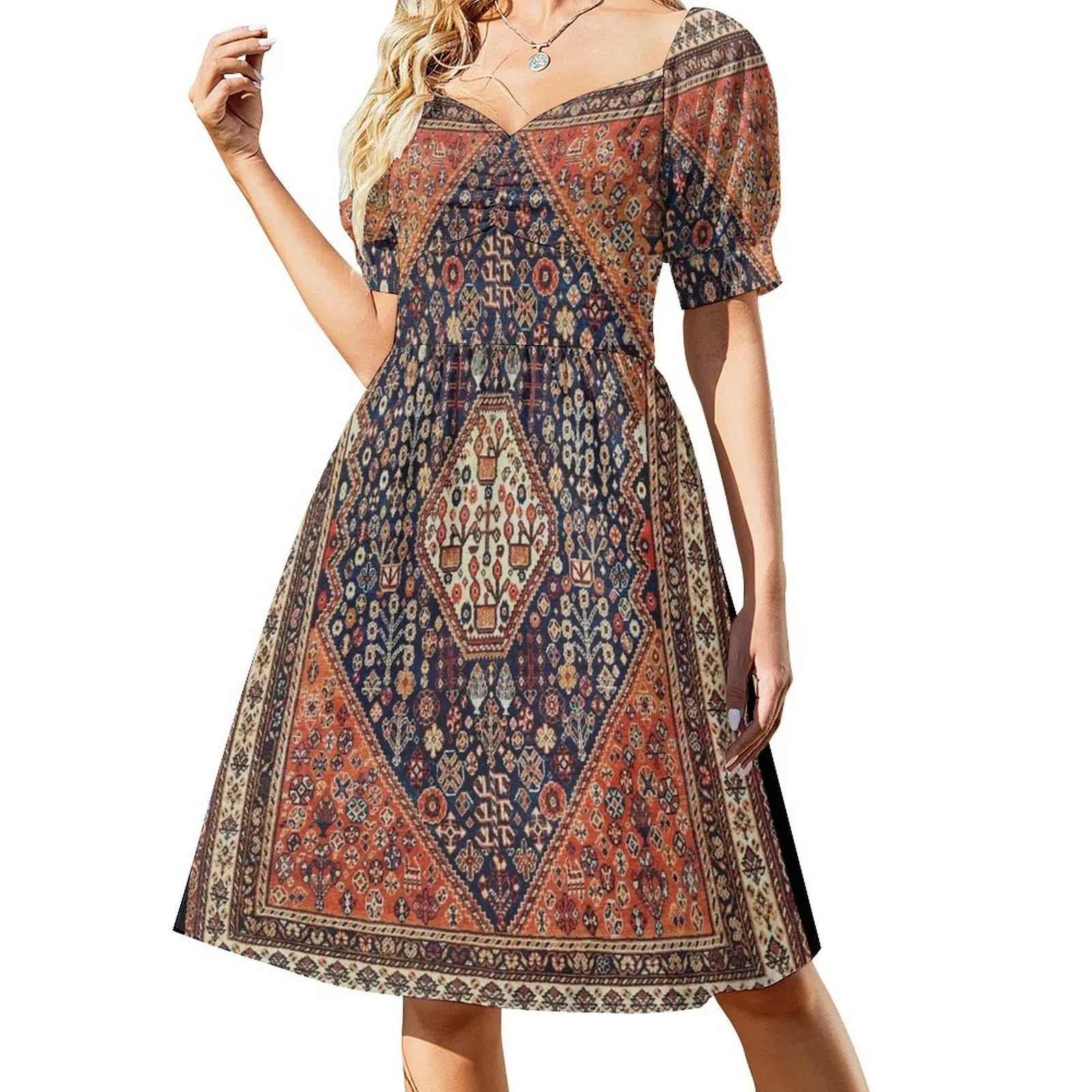 

Antique Abadeh Persian Carpet Print Sleeveless Dress chic and elegant evening dress Summer skirt