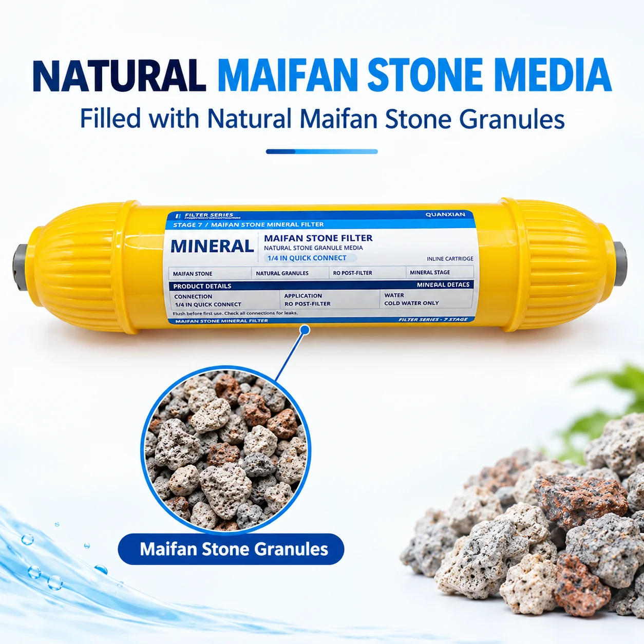10 Inch Inline Maifan Stone Mineral Filter Cartridge 1/4