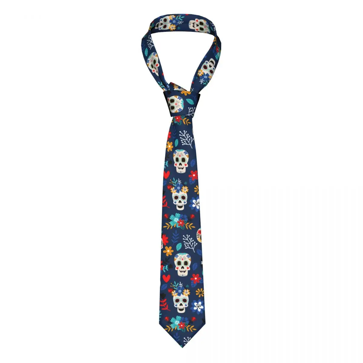 Day Of The Dead Sugar Skulls Unisex Neckties Polyester 8 cm Narrow Mexican Festival Neck Tie for Men Suits Accessories