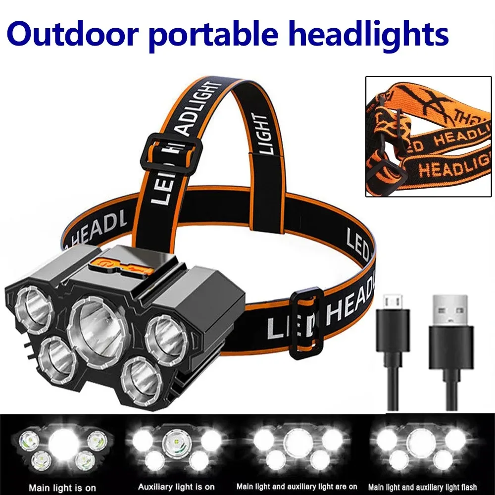 Camping Fishing Light Attractor Flashlight High Power Led Flashlights Rechargeable Lamp Powerful Headlamp Hiking Portable Lights