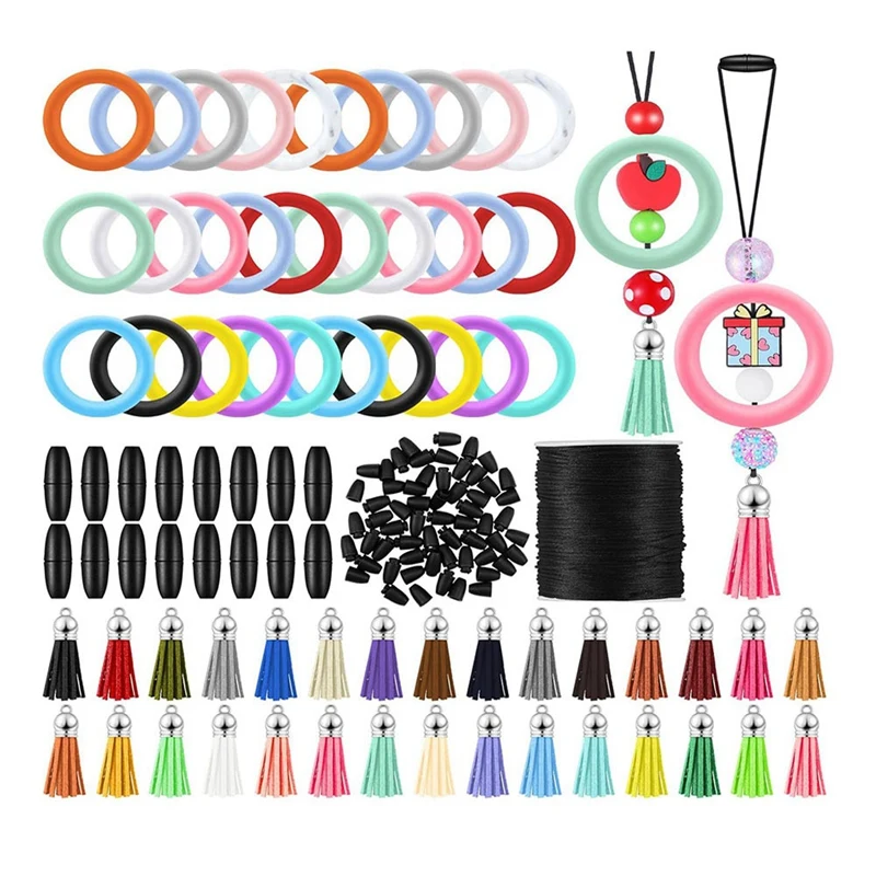 

Silicone Beaded Ring Making Set 65Mm Round Silicone Bead Ring And Keychain Tasselfor DIY Keychain Bracelet Jewelry, Durable