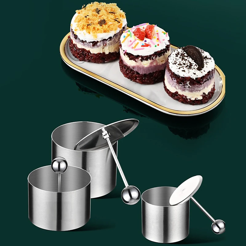 Stainless Steel Round Rice Ball Mold With Pusher Easy Demoulding Sushi Mousse Cake Ring