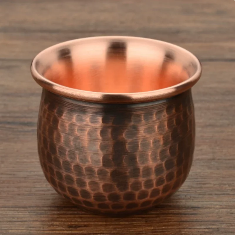 Vintage Double Wall Copper Tea Cup - Hand Hammered Pattern, Heatproof Tea Set Accessory Tea Room Desktop Decoration