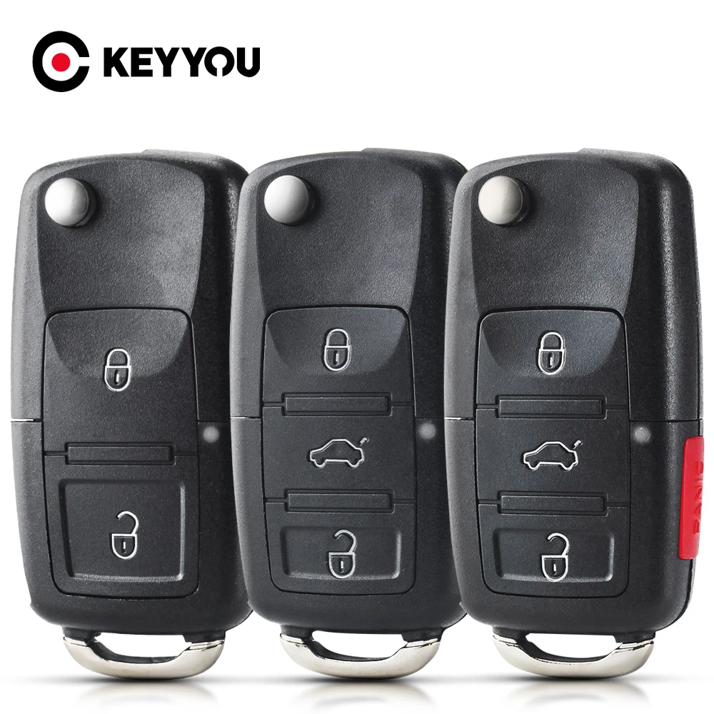 KEYYOU 10PCS 2/3/4 Buttons Folding Car Remote Flip Key Shell Case For Volkswagen Vw Jetta Golf Passat Beetle Skoda Seat Polo B5