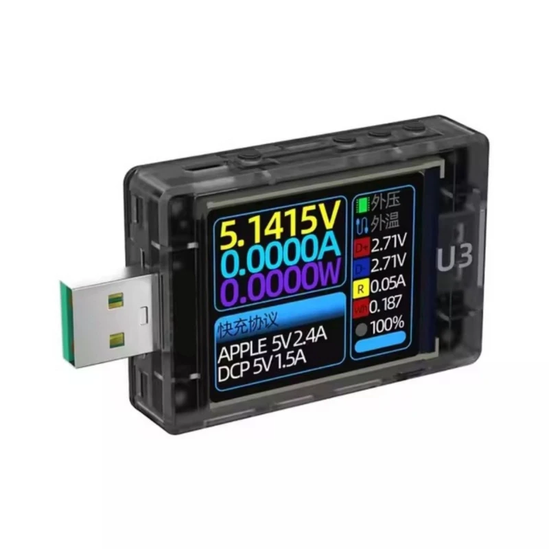 

U3 USB-тестер, измеритель напряжения тока QC5 PD3.0 2,0, протокол быстрой зарядки, монитор емкости, пульсирующий тестер спектра