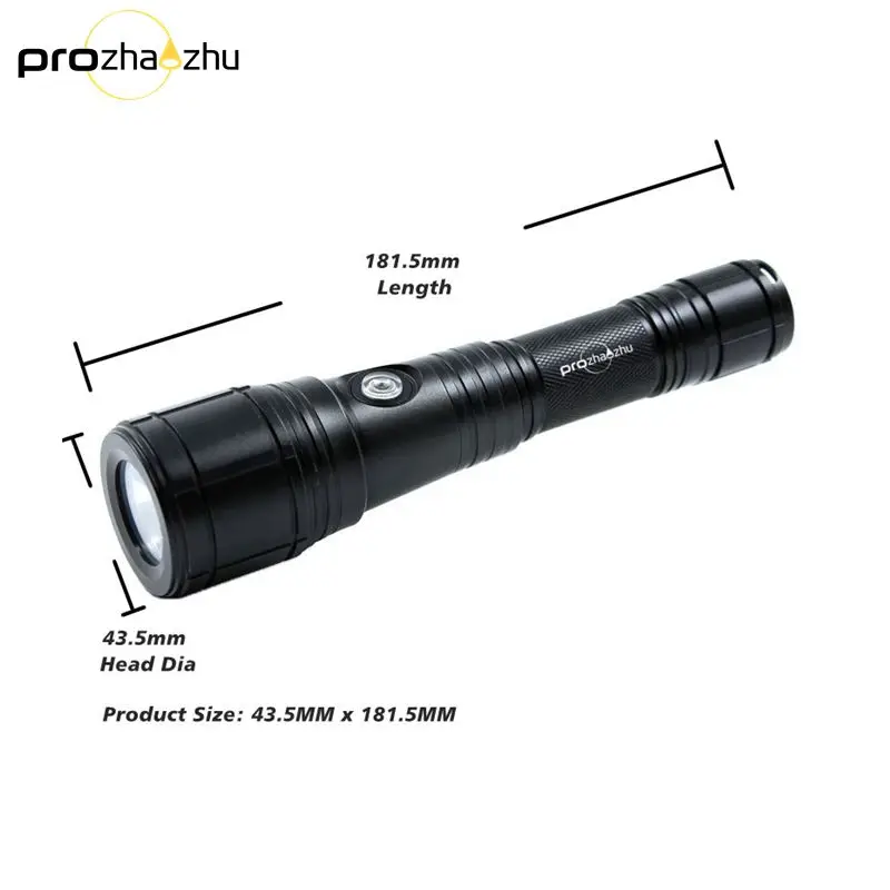 Focus Zoom Diving Flashlight 1600 Lumen Aluminum Alloy IP68 100M Underwater 18650 USB-C Charging Scuba Diving Light