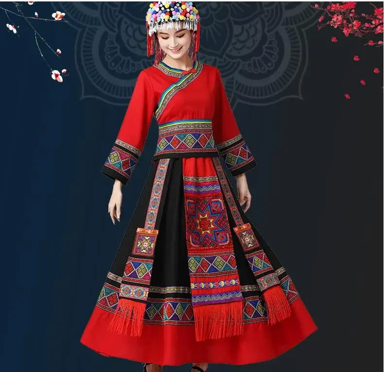 Trajes de actuación de minoría china Dong vestido de baile de nacionalidad mujeres folclóricas Hmongb