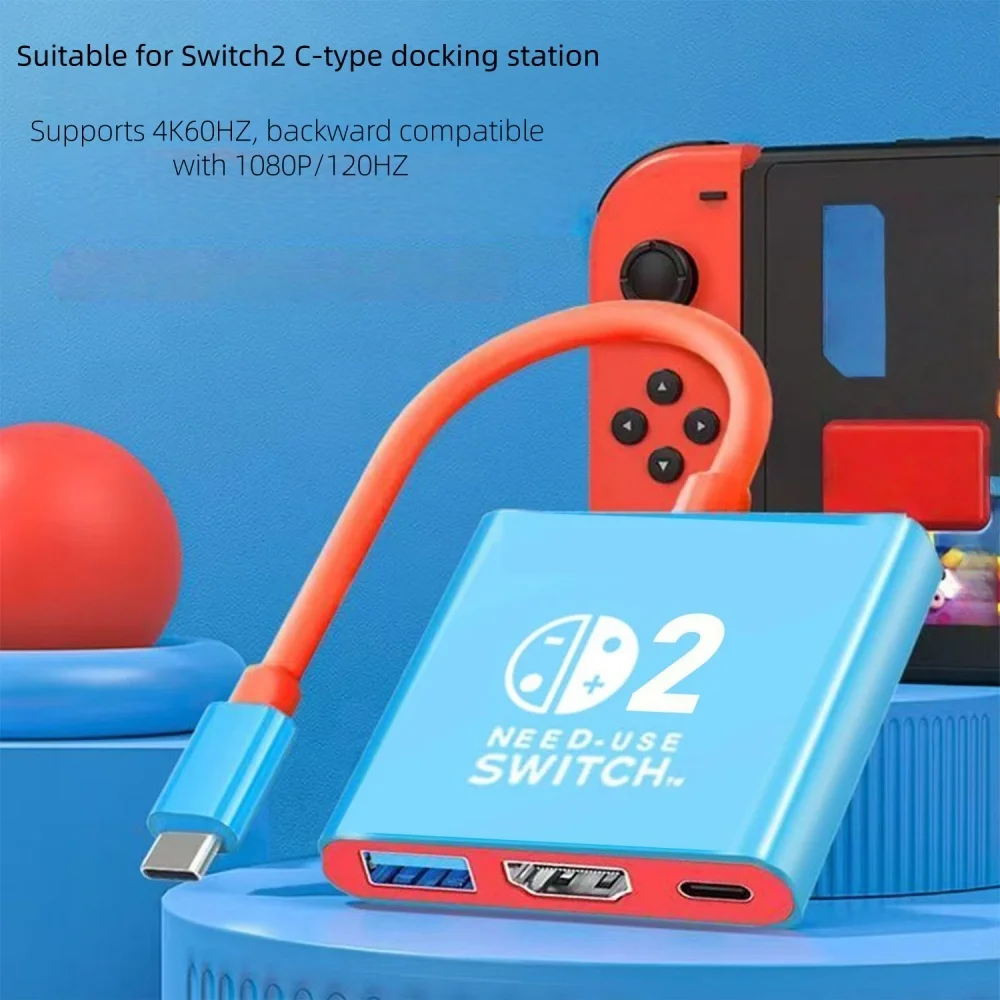 Für Switch2 Typ-C Dockingstation HDMI+USB3.0+PD Anschluss 3-in-1 HDMI 4K 60Hz TV-Dockingstation für Switch 2 Gaming-Zubehör