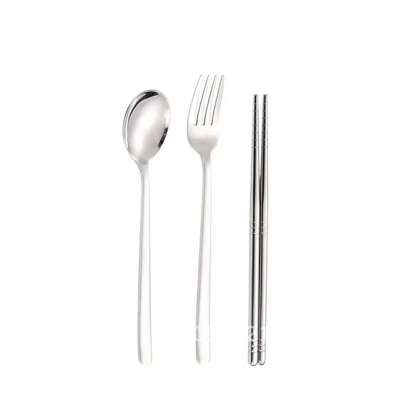 

Korean Style 304 Stainless Steel Three-Piece Set - Portable Spoon Fork Chopsticks Tableware Gift Set for Students And Travel