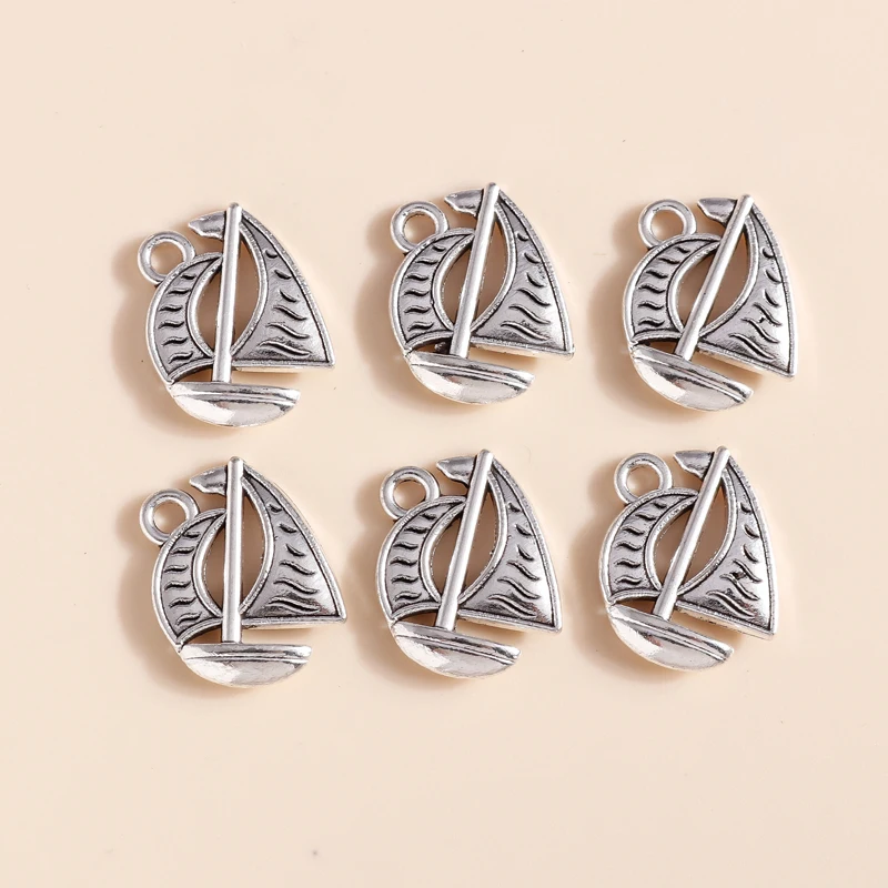 20 Stück 13x17mm Niedliche Segelboot-Anhänger aus Legierung für Schmuckherstellung, Ohrringe, Halsketten, Armband-Zubehör, DIY-Bastelzubehör – Detail 2