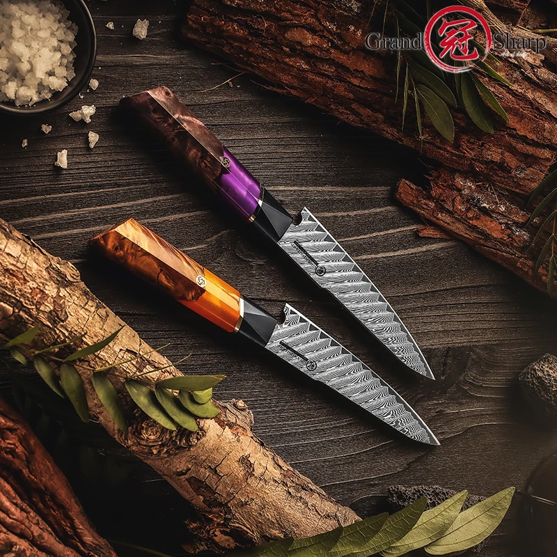 Grandsharp 4.7 Inch Kitchen Utility Knives AUS-10 Cutting Core 67 Layers Damascus Steel  Fruit Vegetables Slicing Tools