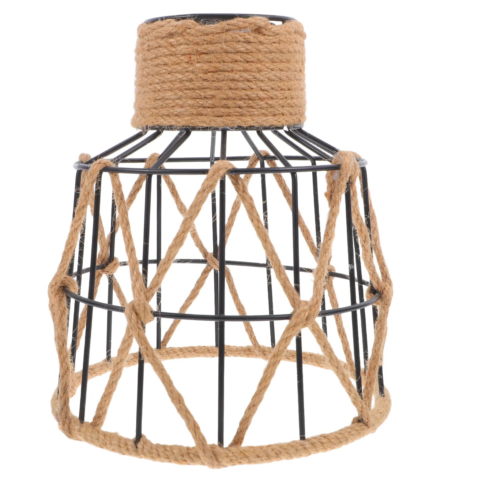 Rustic Industrial Lampshade Woven Jute Rope Over Metal Frame E27 Vintage Pendant Shade for Bar Counter Pub Restaurant Home Decor