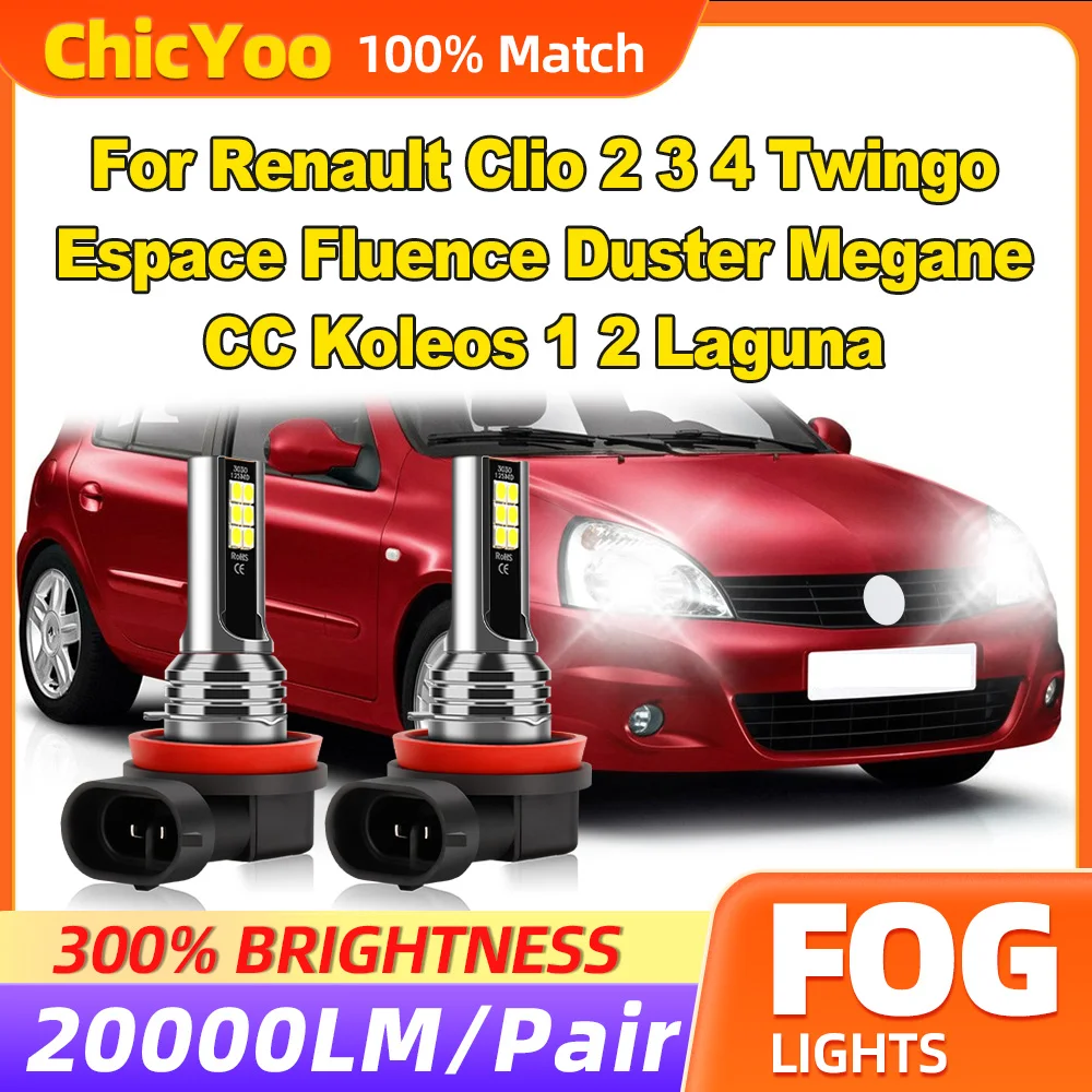 60W Fog Ligths 20000LM Canbus LED Fog Lamps 12V For Renault Clio 2 3 4 Twingo Espace Fluence Duster Megane CC Koleos 1 2 Laguna