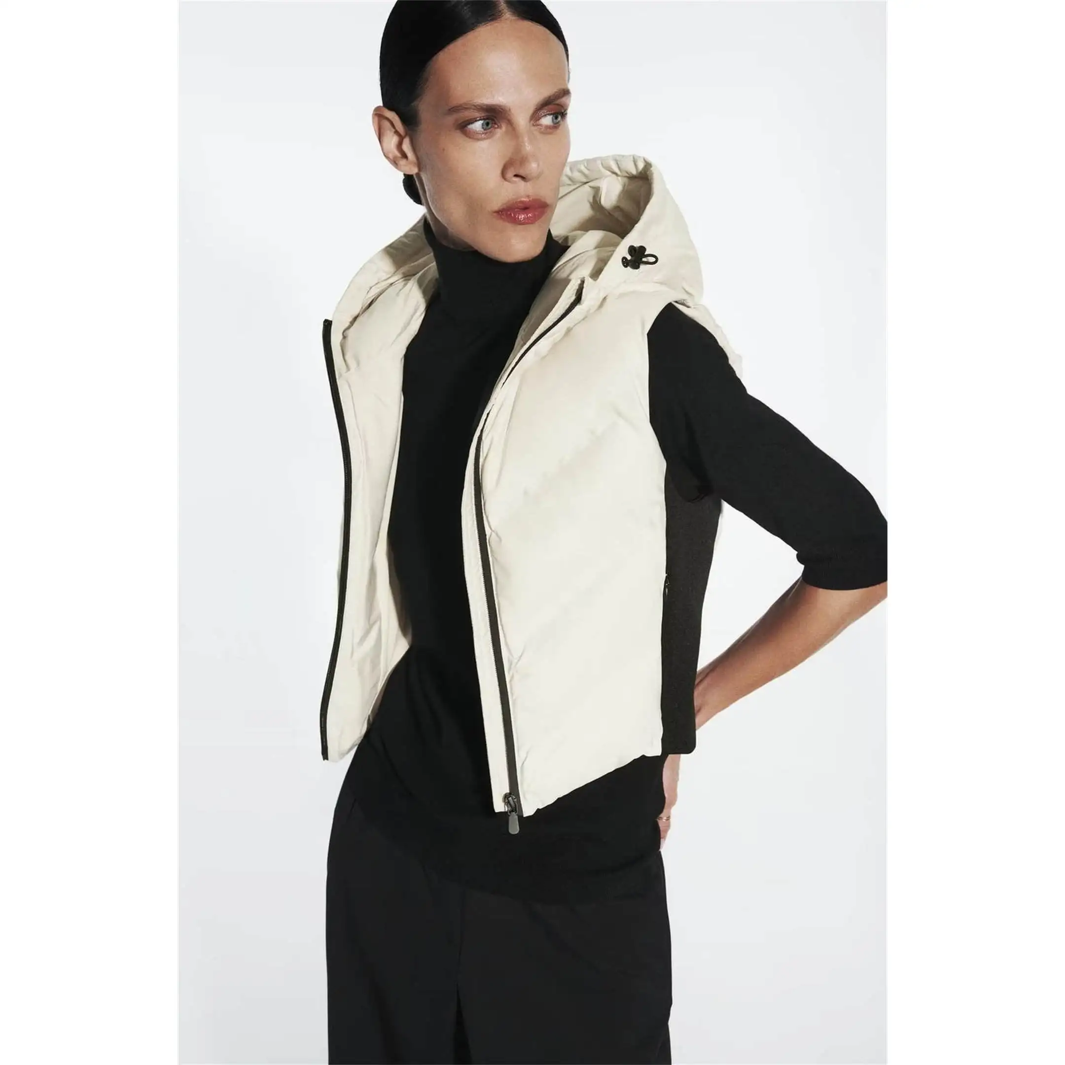 Fashionable Patchwork Cotton Vest Women's Clothing Sleeveless Hooded Jacket Standard Fit Outerwear Zipper Closure Medium Warmth