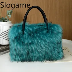 Luxury Raccoon Fur Handbags Women 2026 Winter Soft Faux Fur Bag Girls Fashion Furry Shoulder Bags Fluffy Gifts Warm Tote Purse