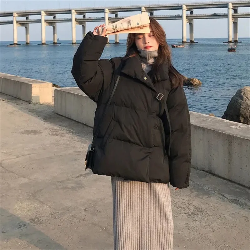 2025 New Cotton Jacket Women's Short Fashion Korean Edition Loose Student Cotton Coat Cotton Coat Special Sale Coat Purple Black