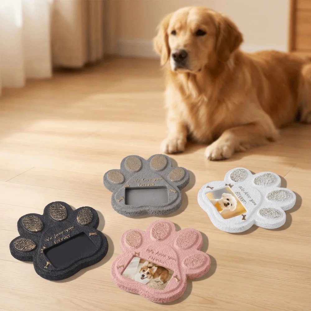 Pet Loss Gift Cement Pet Memorial Stone Heart Photo Frame Dog Tombstone Paw Shape Rainproof Cat Grave Marker Cemetery