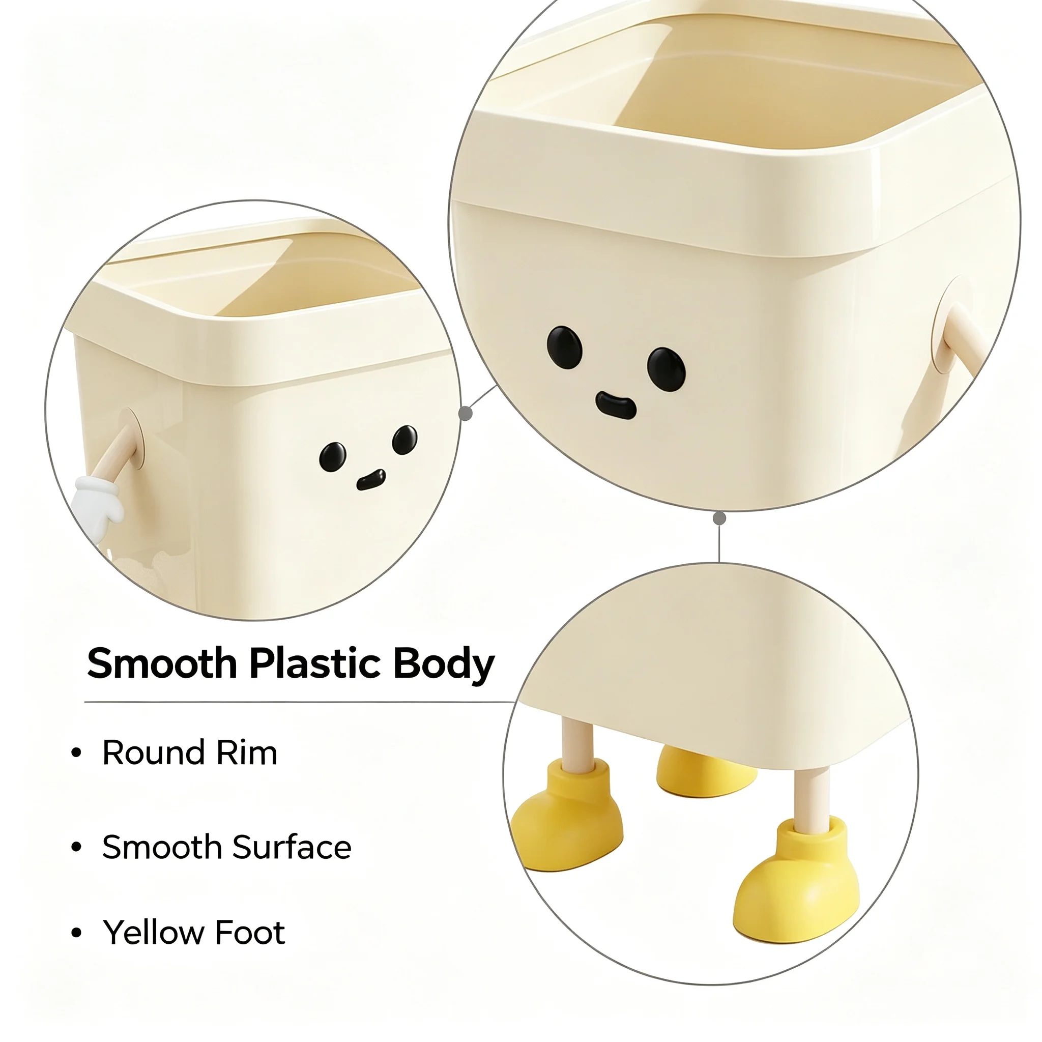 Kawaii Standing Figure 12L Trash Bin 2 Pack, Cute Square Garbage Can with Detachable Arms & Yellow Shoes, Cartoon Waste Container for Dorm & Apartment