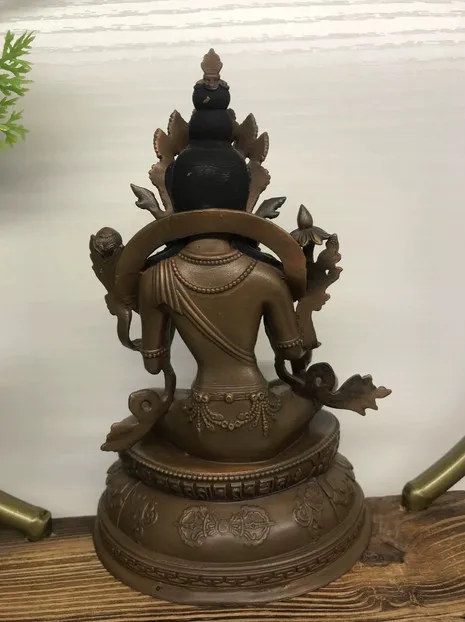15CM Tibet Face Painted Green Tara Buddha Copper Statue