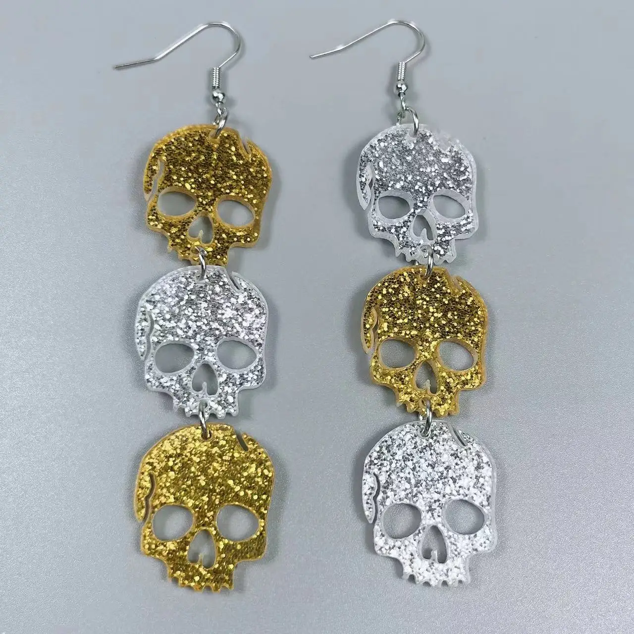 Halloween Collection New Laser Colorful Skull Head Ghost Pumpkin Outward Newcomer Acrylic Pendant Earrings Party Jewelry Gifts