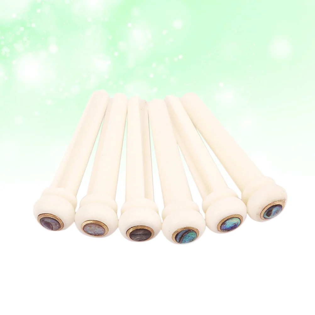 

6Pcs Bone Acoustic Guitar Bridge Pins Brass Shell Dot Replacement String Pegs End Pin Ivory