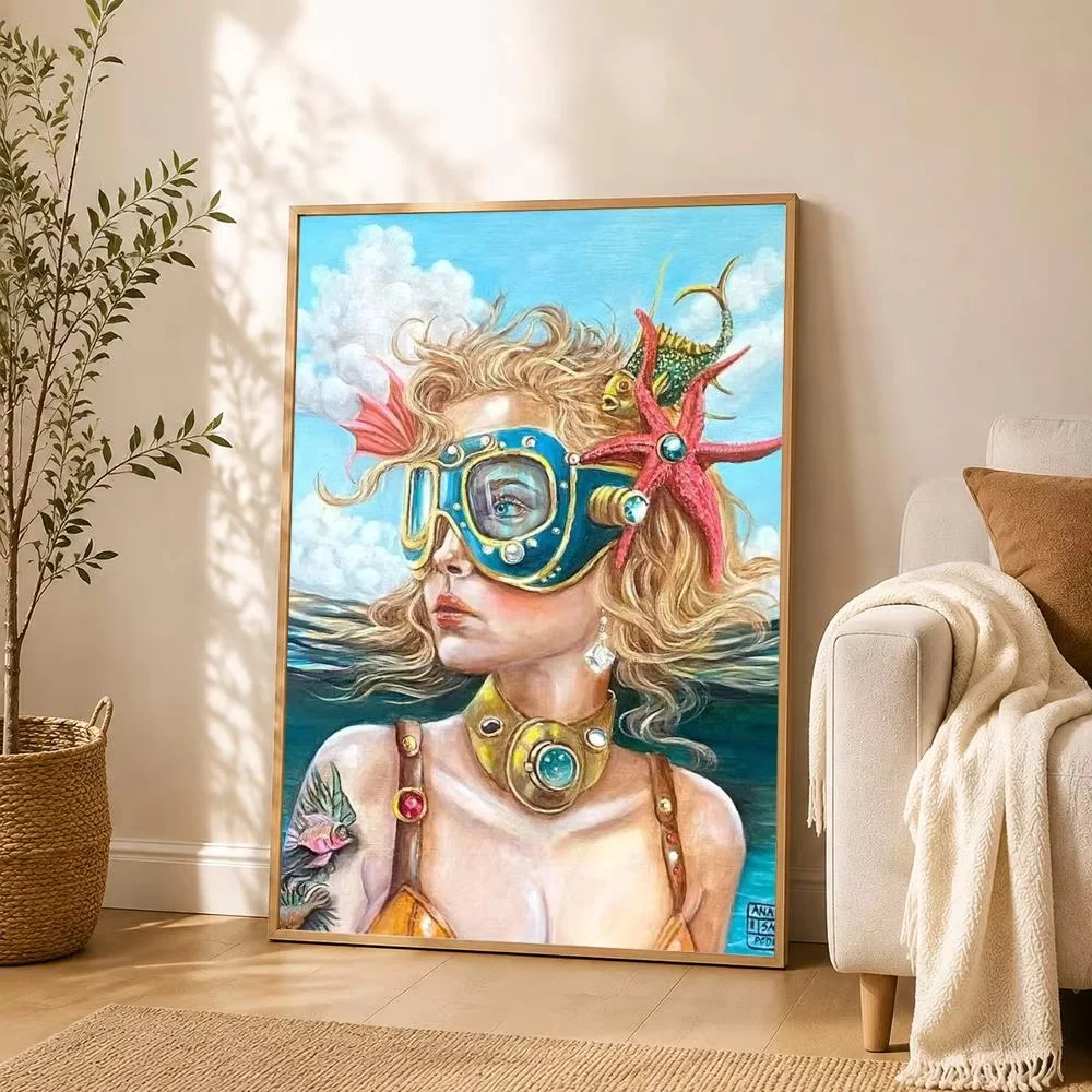 Abstraktes Leinwandbild mit einer Frau, surrealistische Wandkunst, lustiges Porträt einer Frau, Posterdruck für Büro, Schlafzimmer, Wohnzimmer, zur Dekoration von Zuhause. – Detail 5
