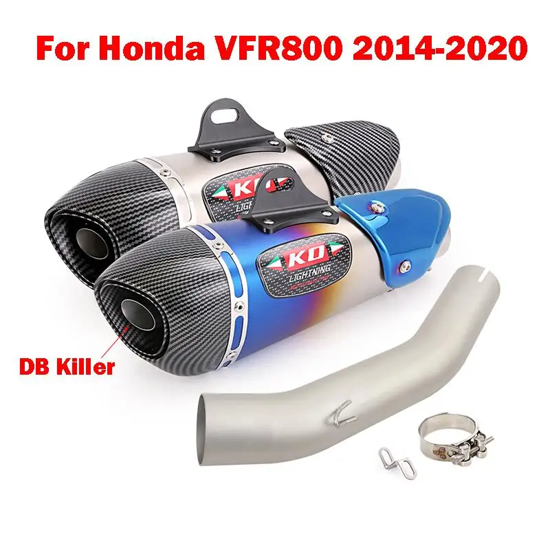 For Honda VFR800 2014-2020 Motorcycle Exhaust System Mid Connect Pipe 350mm Muffler With Removable DB Killer Stainless Steel