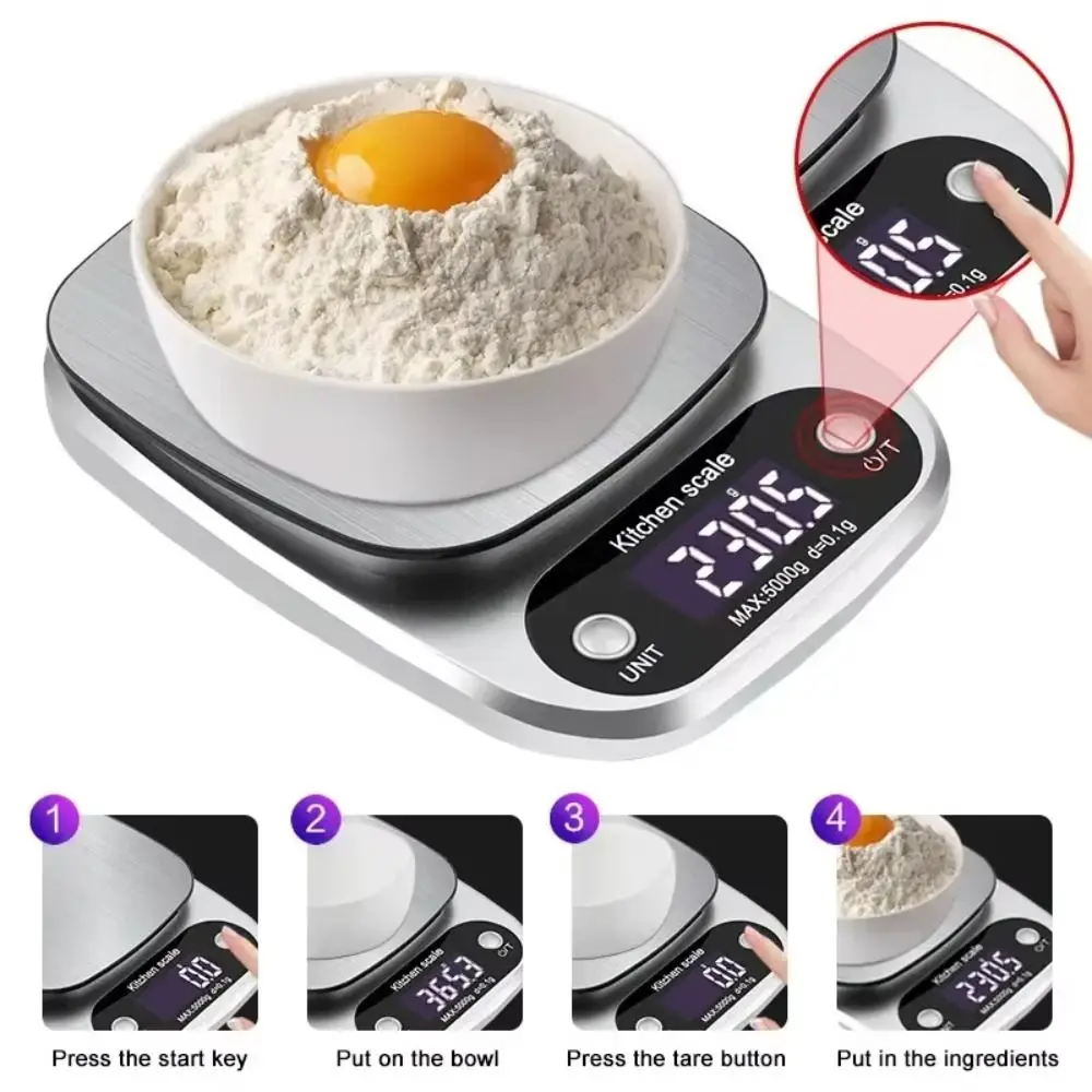 10/5Kg Digital Kitchen Scale 0.1g/1g LCD Display Electronic Scale High Precision Stainless Steel Food Baking Scale Jewelry