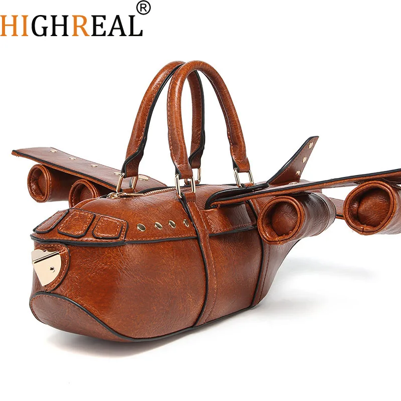 Retro Aircraft Shaped Irregular Bag Personalized Airplane Shape Handbag Unisex Rivet Hardware Retro Versatile PU Shoulder Bag