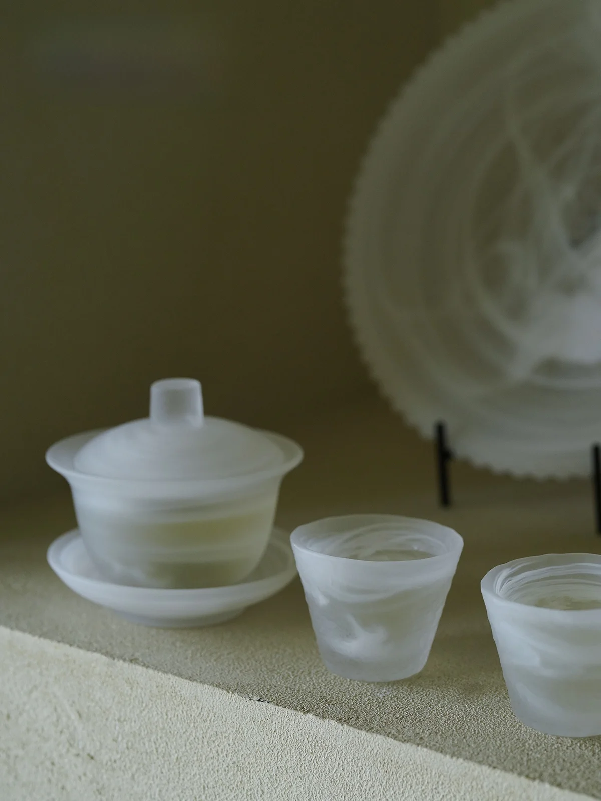 Original Home Use White Transparent Foggy Lid Bowl Tea Set Glass Tea Brewing Matte Finish Sensation Pure Color Heat Resistant