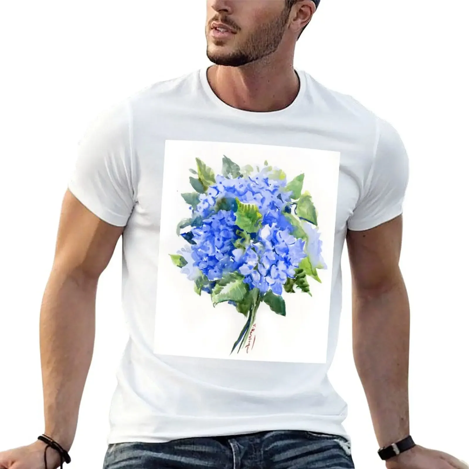 

Hydrangea Flowers, Blue floral design T-Shirt customs design your own Clothing mens graphic t-shirts anime