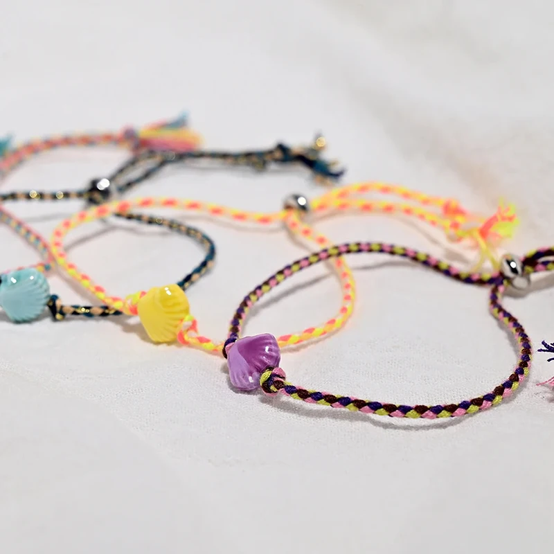 【DJyoe】سوار من السيراميك على شكل صدفة للنساء، بوهيمي قابل للتكديس، حبل ملون، سوار معصم ساحر، إكسسوارات عصرية