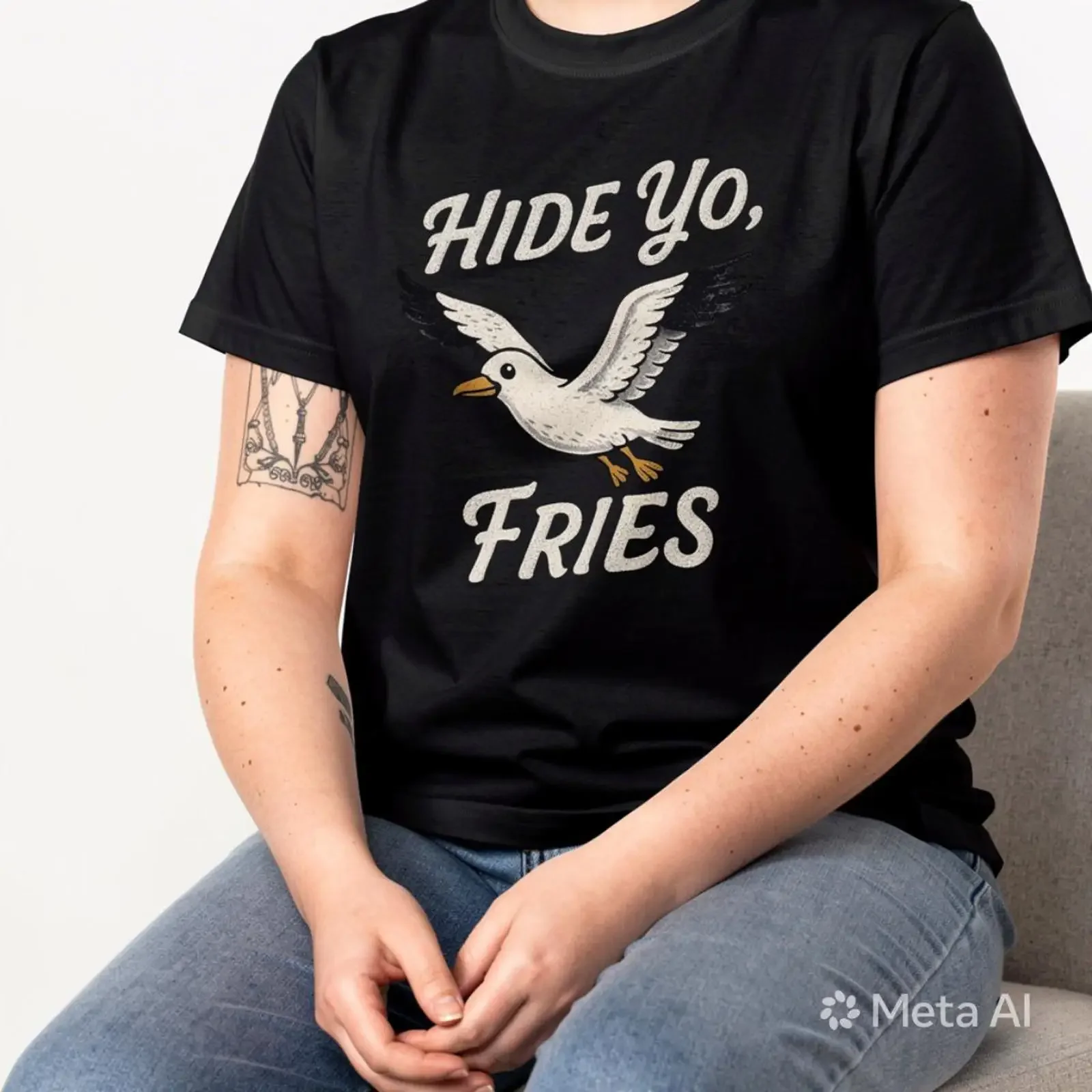 Hide Yo Fries Funny Seagull T Shirt Sarcastic Food Lover Summer Beach Cute Bird Trendy  vintage Washed Stylish Slightly