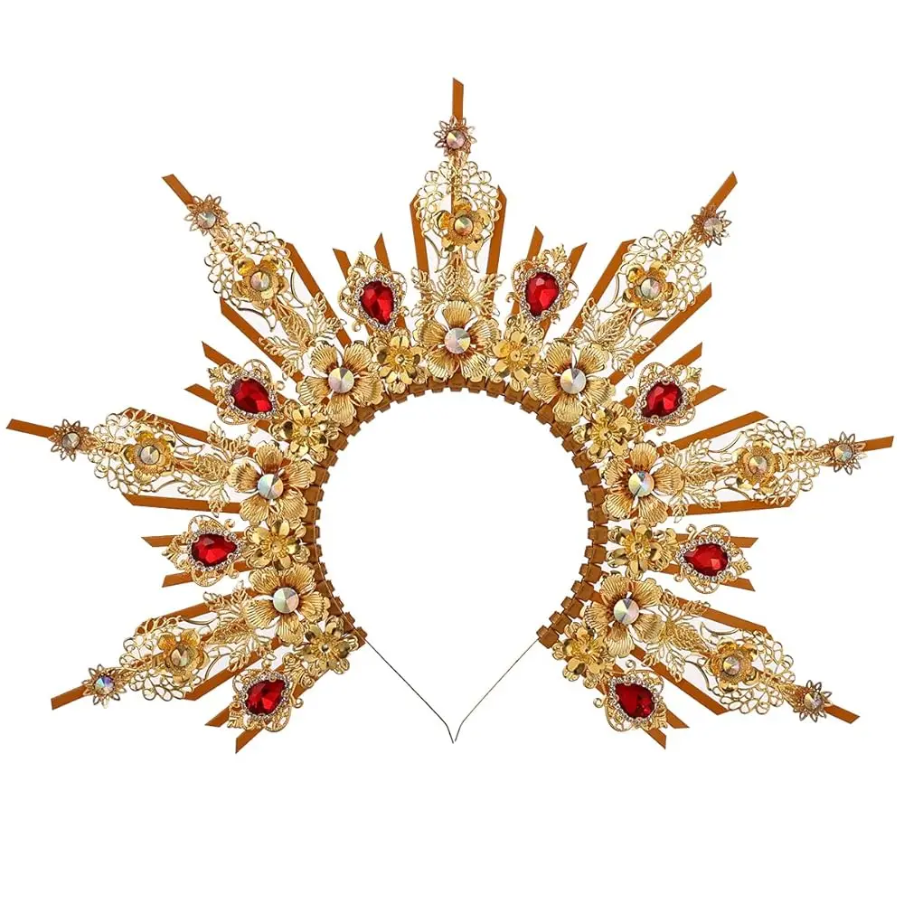 

Корона-ободок BLESSUME Goddess Gold Spike Halo с золотыми шипами, нейлоновая лента на молнии, свадебная повязка для волос невесты, тиара…