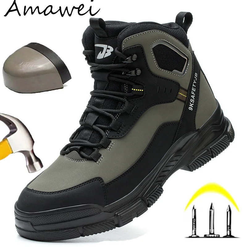 Safety Boots for Men Work Sneakers Indestructible Shoes Puncture-Proof Protective Shoes Work Boots Waterproof High Top Shoes