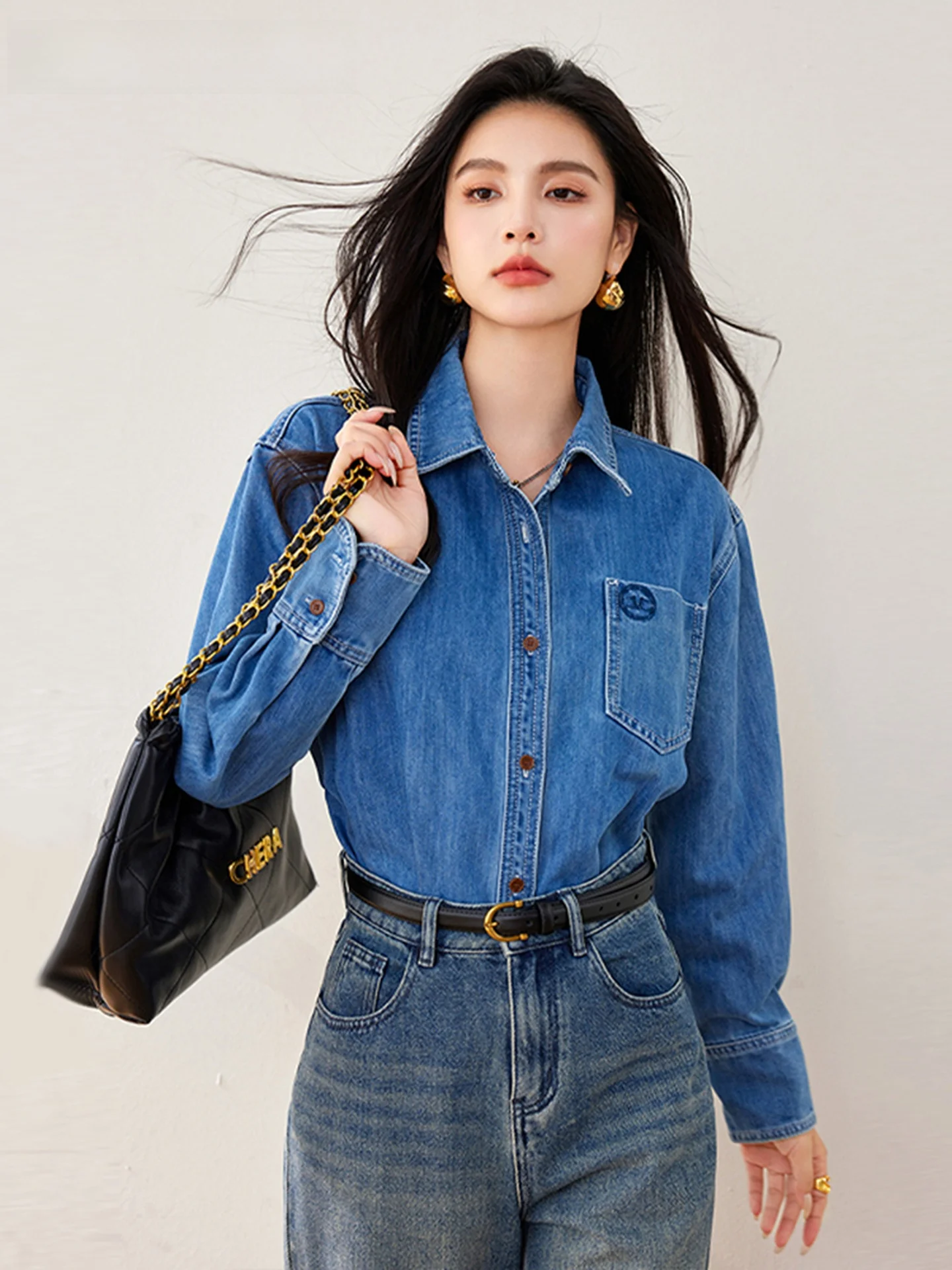 

La Chapelle повседневная джинсовая куртка с вышивкой, женская свободная посадка для похудения, осеннее новое поступление