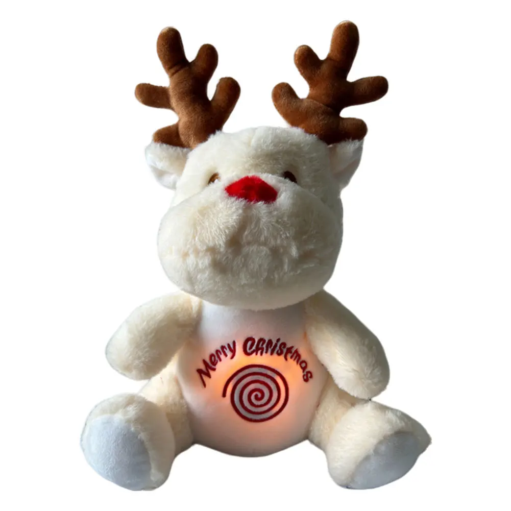 Christmas Elk Plush Stuffed Animal with Music Lights Rhythmic Breathing Motion Baby Sound Machine Plush Doll Gifts for Newborns