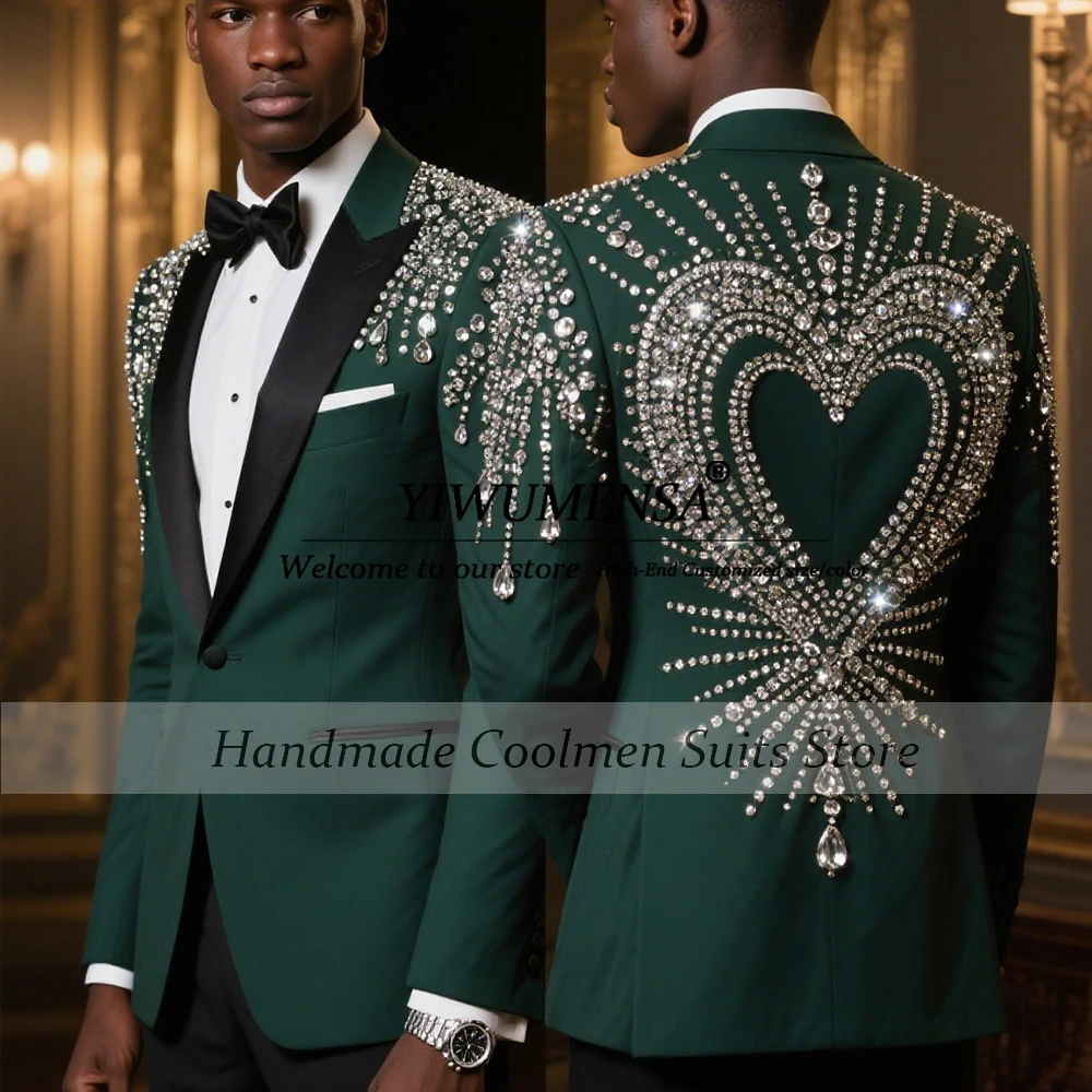 

Glitter Crystals Suits Men 2 Pieces Sets Customized Single Breasted Groom Blazers Customized Beaded Stones Wedding Tuxedo Luxury