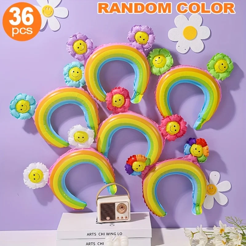 36 بالونة من ربطات الشعر على شكل قوس قزح من ديزي، مادة رقائق الألومنيوم، تصميم كرتوني لطيف، سهل الارتداء، مثالية لديكور الحفلات وهدية للأطفال