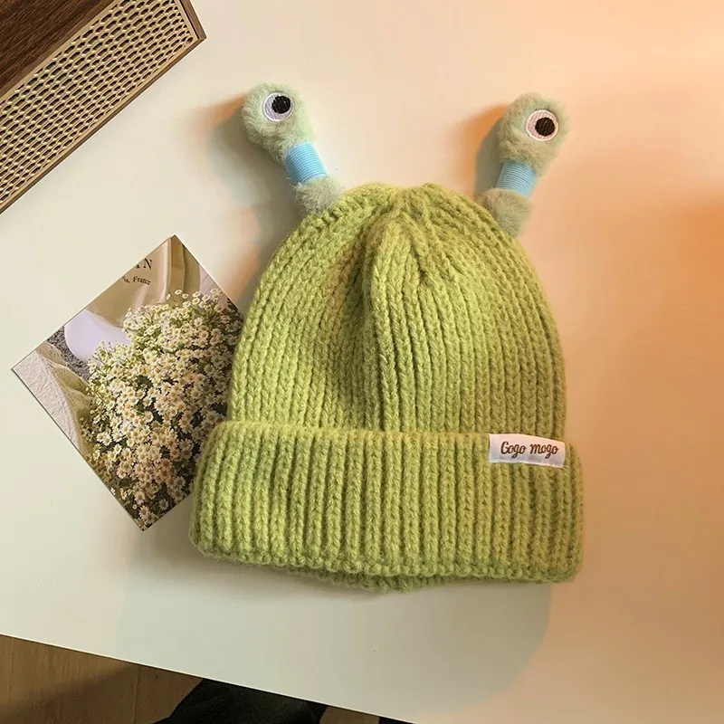 Niedliche Cartoon-schrullige lichtemittierende Tentakel-Strickmütze, Eltern-Kind-Modelle, warme Wollmütze, Augen, lichtemittierende Beanie, Monstermütze – Detail 4